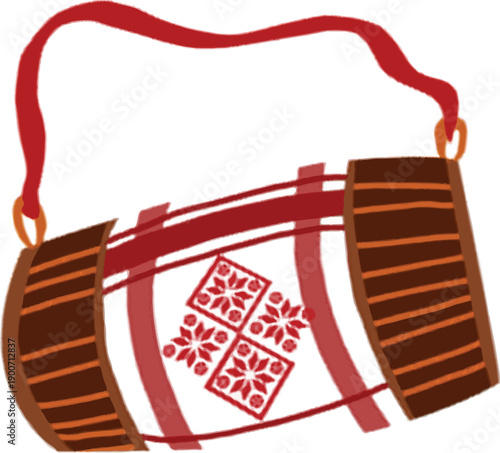 Hand Drawn Illustration of Assamese Dhol Traditional Drum for Bihu Celebration