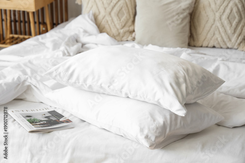 Stack of pillows and magazi...