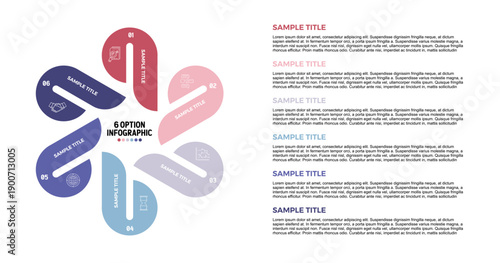 Vector infographic round circle for business presentation, banner, web, UI UX, poster business illustration with icon. Infographic 6 steps option. Editable vector