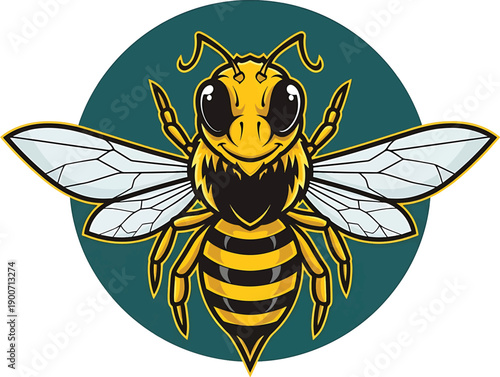 Cartoon Bee Illustration with Detailed Wings and Stripes.