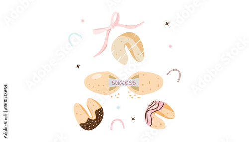 A colorful illustration of pastries and symbols representing success and achievement