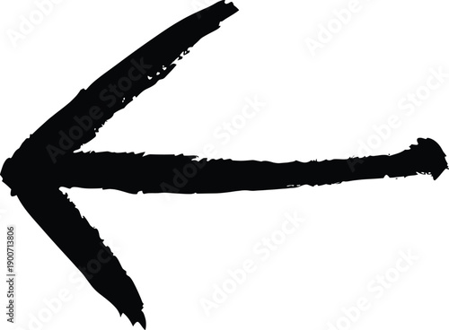 Rough black arrow with a textured brush stroke pointing to the left, suggesting a return, backward movement, or opposite direction.