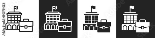 Corporation Line And Solid Icon In White And Black Background