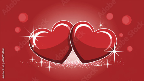 Two glistening red hearts intertwined on a shimmering Valentine's Day backdrop, symbolizing love and romance