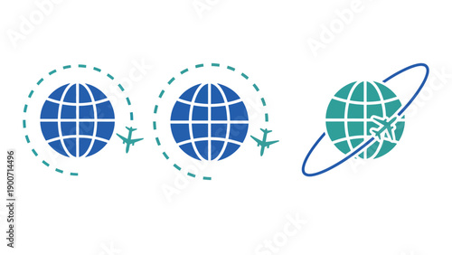 A graphic illustration of globes and airplanes in flight around the world
