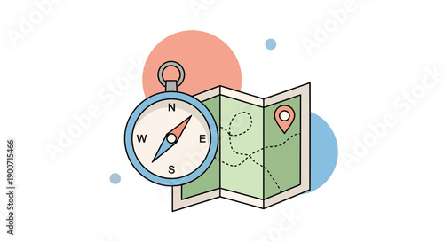 Compass and Map Illustration for Navigation and Exploration Concept.