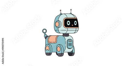Cute robot dog illustration with antennas and digital display screen.