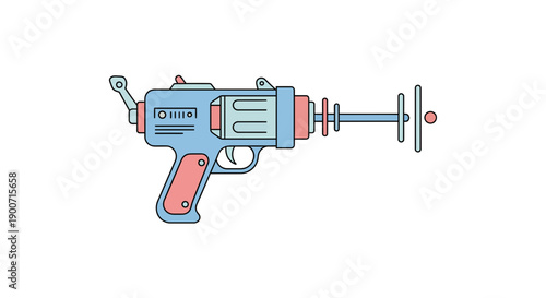 Futuristic ray gun illustration with a retro design and vibrant colors for creative projects.