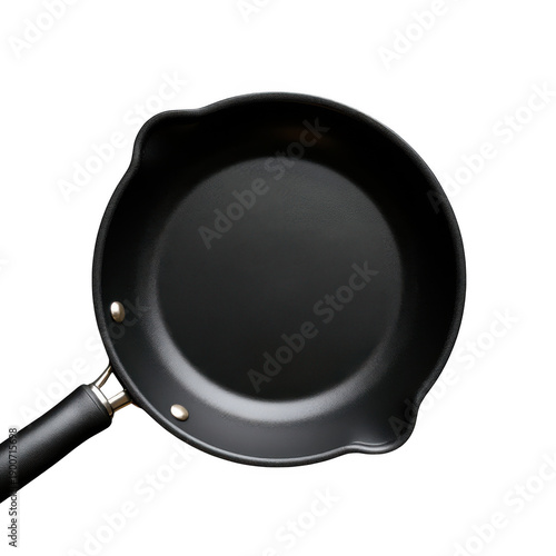 A magnifying glass revealing the intricate details of a frying pan's interior isolated on transparent background