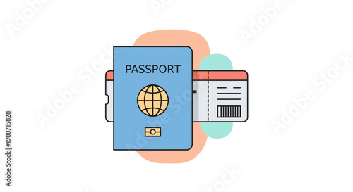 Passport and ticket illustration representing travel and international journeys.