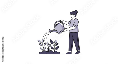 Person carefully waters plants with a watering can nurturing growth and life.