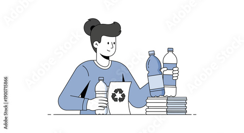 Person recycling plastic bottles promoting environmental conservation and sustainability efforts.