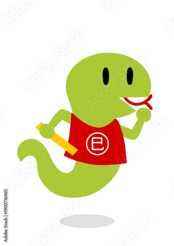 リレーのバトンを持って走るヘビ(巳年)のイラスト