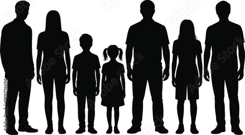 Family people silhouettes standing together showing generation diversity parents children unity concept flat vector illustration isolated white background