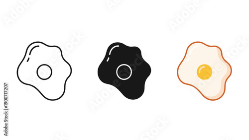 Three illustrations of fried eggs in different styles Vector