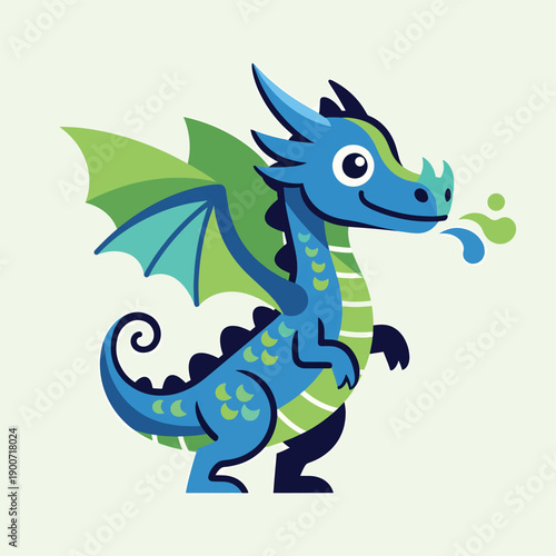 Cute Blue Dragon Character Illustration.