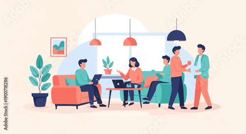 Team collaboration and discussion in a bright, modern office or home space