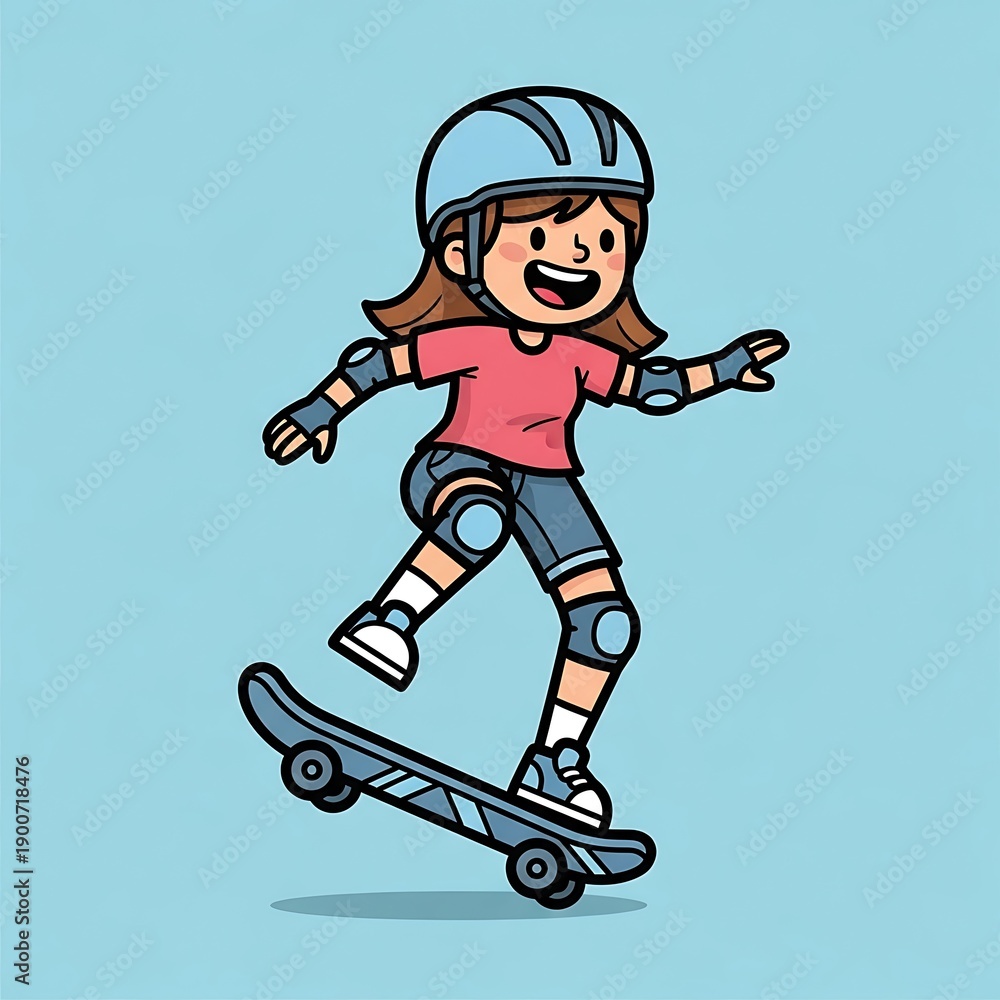 Obraz premium Young Girl Skateboarding with Safety Gear.