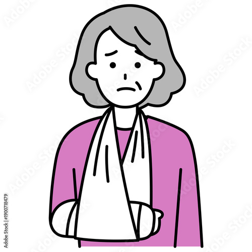 右腕を骨折している年配の女性