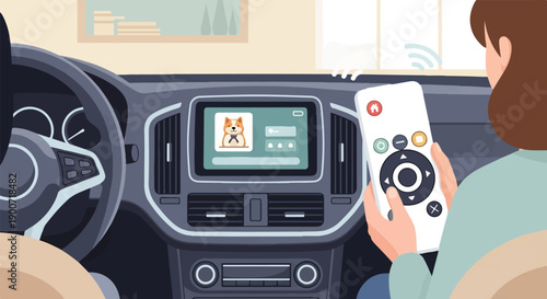 Person in car controls display with remote