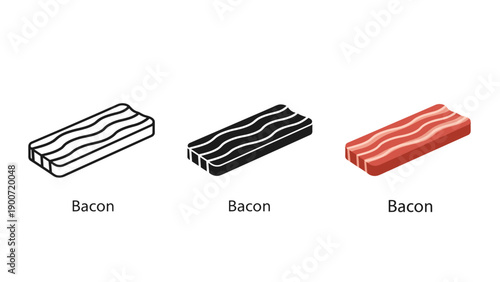 Three strips of bacon in different illustration styles Vector