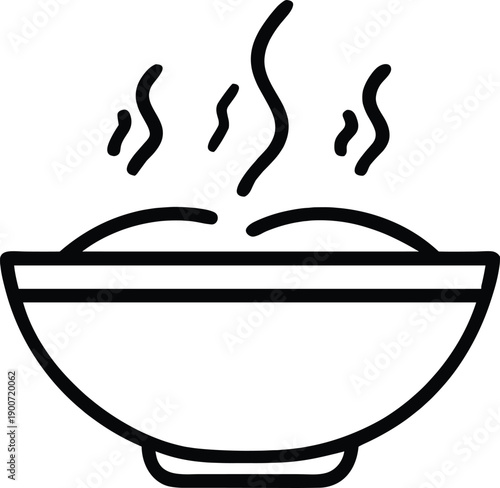Stylized steaming bowl of food, vector illustration with wavy steam lines, perfect for restaurant or recipe graphics