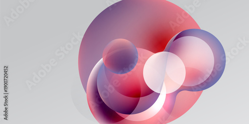Abstract composition featuring overlapping circles. Shades range from deep purple to bright red, creating soft gradients. Background is dark gray.