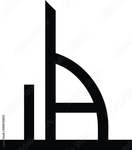 Abstract geometric symbol with curved and straight lines, representing a unique architectural or conceptual element