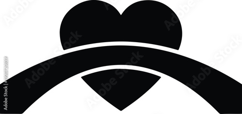 silhouette heart with curved ribbon banner for romantic greeting cards vector design