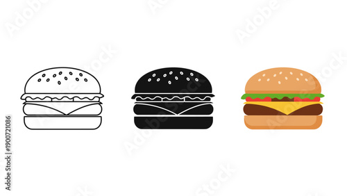 Three different styles of hamburger illustrations Vector