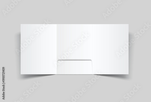 A4 Size paper folder mockup with tri fold design and pocket on isolated on background.Blank folded paper, open leaflet template for print layout, brochure, presentation document, flyer, catalogue, ads