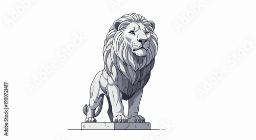 Pixel art stone lion statue on a pedestal, white background, full body