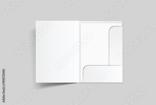 A4 Size paper folder mockup bi fold design and paper with pocket on isolated on background.Blank folded paper, open leaflet template for print layout, brochure, presentation document, flyer, catalogue