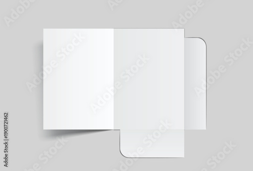 A4 Size paper folder mockup with bi fold design and pocket on isolated on background.Blank folded paper, open leaflet template for print layout, brochure, presentation document, flyer, catalogue, ads