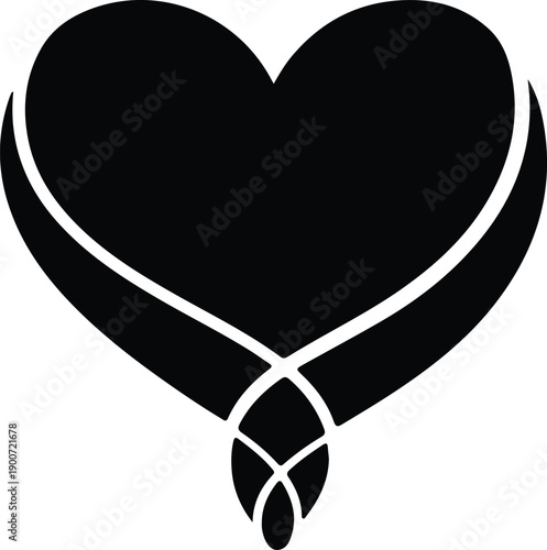 silhouette stylized heart symbol with elegant celtic knot bottom vector design