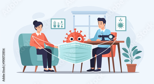 People making a mask to protect against a virus in a cozy room