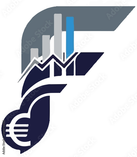 Stylized "F" graphic with bar chart, line graph, and Euro symbol