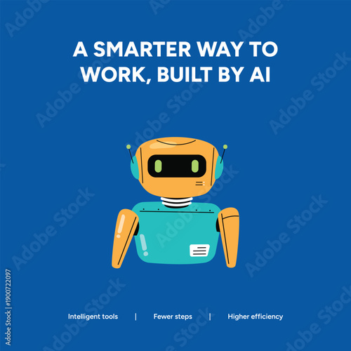 Friendly cartoon robot character representing AI as a smarter way to work, offering intelligent tools, fewer steps, and higher efficiency for businesses.