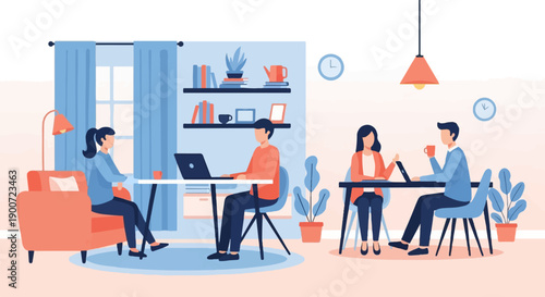 People working remotely in a modern, bright home office