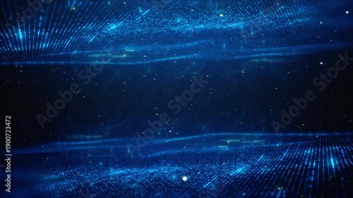 Abstract blue data waves with glowing particles and futuristic technology background