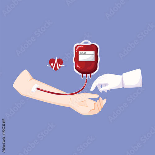 Blood donation illustration representing healthcare services, medical procedures, and life saving support concepts.