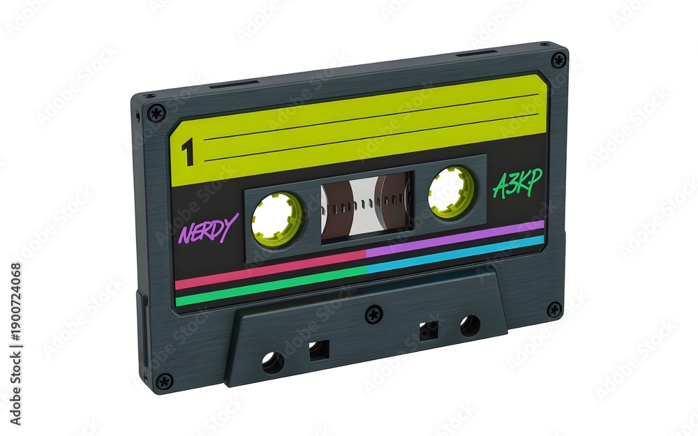 Obraz premium Retro cassette tape with rainbow colors and black body