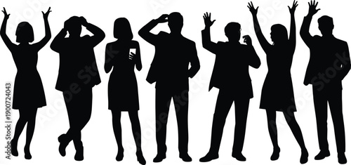 Celebrating business team silhouette showing success, motivation, teamwork and achievement concept