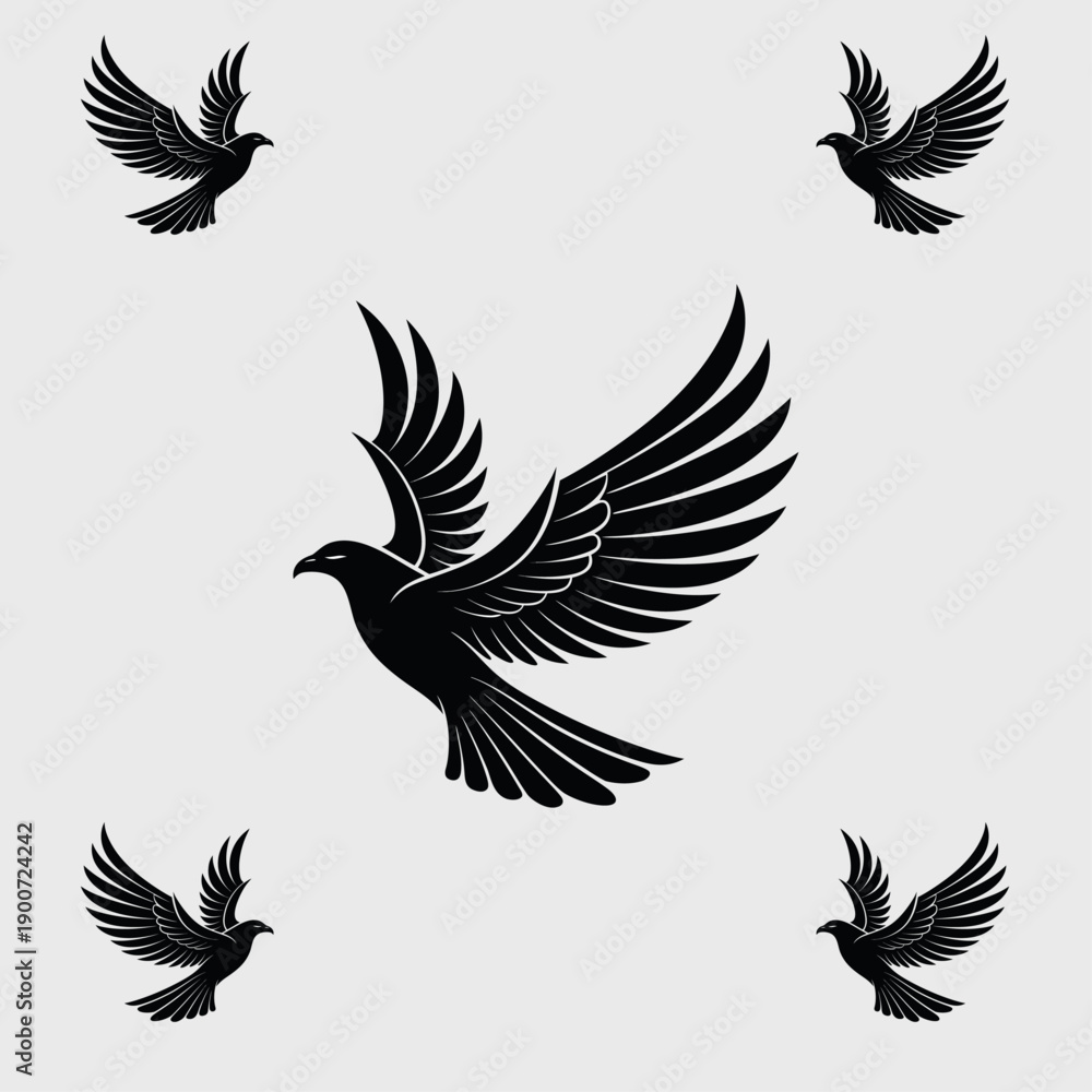 Obraz premium Flying Bird Silhouette Vector Illustration Isolated on White Background – Minimal Black Wildlife Design