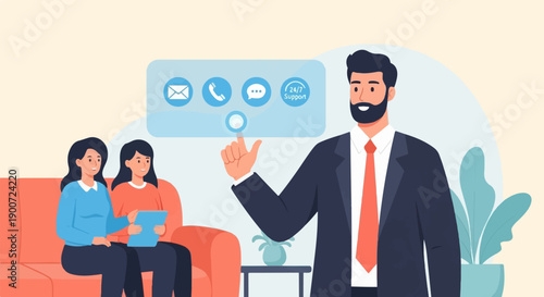 Professional advising customers on 24/7 support options, digitally