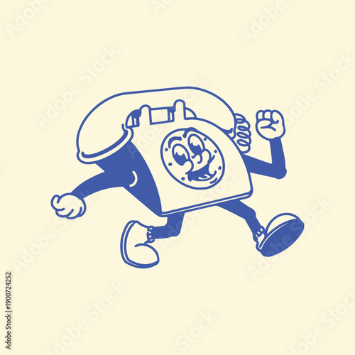 90s retro landline phone character design