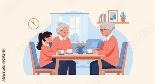 Three people enjoying conversation and drinks at a table