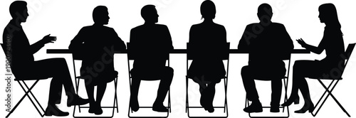 Business meeting silhouette with executives discussing strategy at conference table