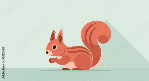 Stylized red squirrel with bushy tail sitting on flat surface