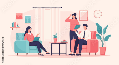 People working together in a comfortable living room setting